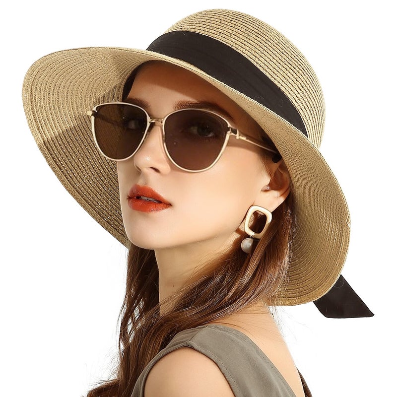 SOMALER Womens Straw Sun Hats Wide Brim Foldable Beach Hats UV UPF 50+ Summer Sun Travel Hat for Women - Image 1